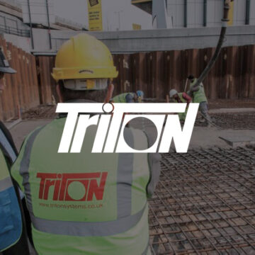 Triton logo overlayed onto two Triton engineers working on-site